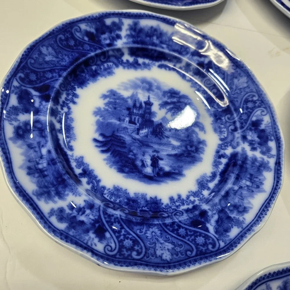 Antique Set 5 Flow Blue Nonpareil 8 5/8